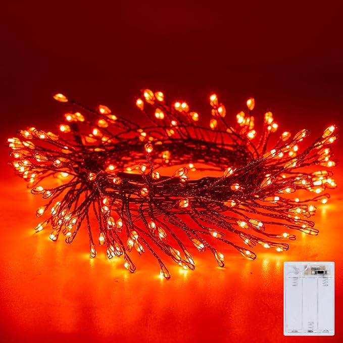 Minetom Fairy Lights Battery Operated, String Lights Waterproof Silver Wire 5 Feet 60 Led Firecracker Starry Lights for DIY Wreath Home Party Bedroom Mason Jar Indoor Halloween Decoration, Orange