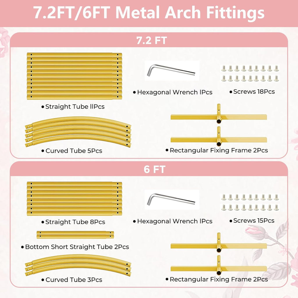metal arch backdrop stand, 7.2ft+6ft balloon arch stand showing dimensions