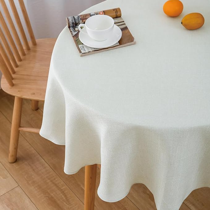 NLMUVW White Linen Tablecloth Round 36 Inch Textured Rustic Table Cloth Water Resistant Farmhouse Table Cover for Kitchen Dining Cafe