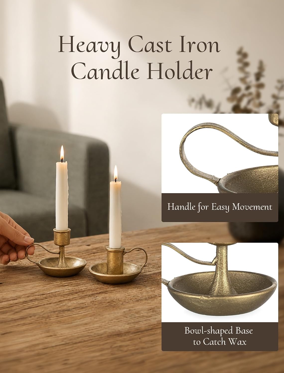 Vintage Brass Candlestick Holders: Cast Iron Taper Candle Holders