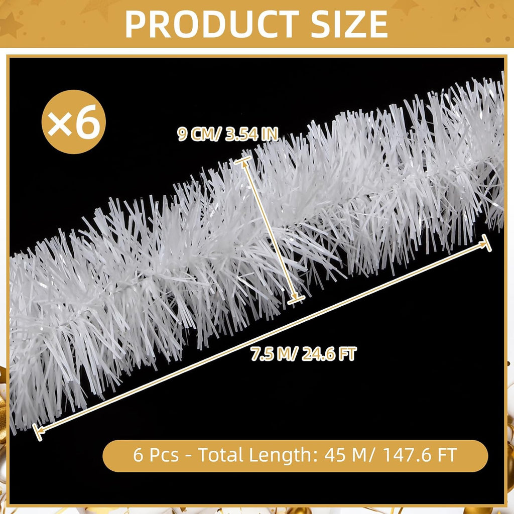 150 ft white tinsel garland christmas holiday tinsel shown in use