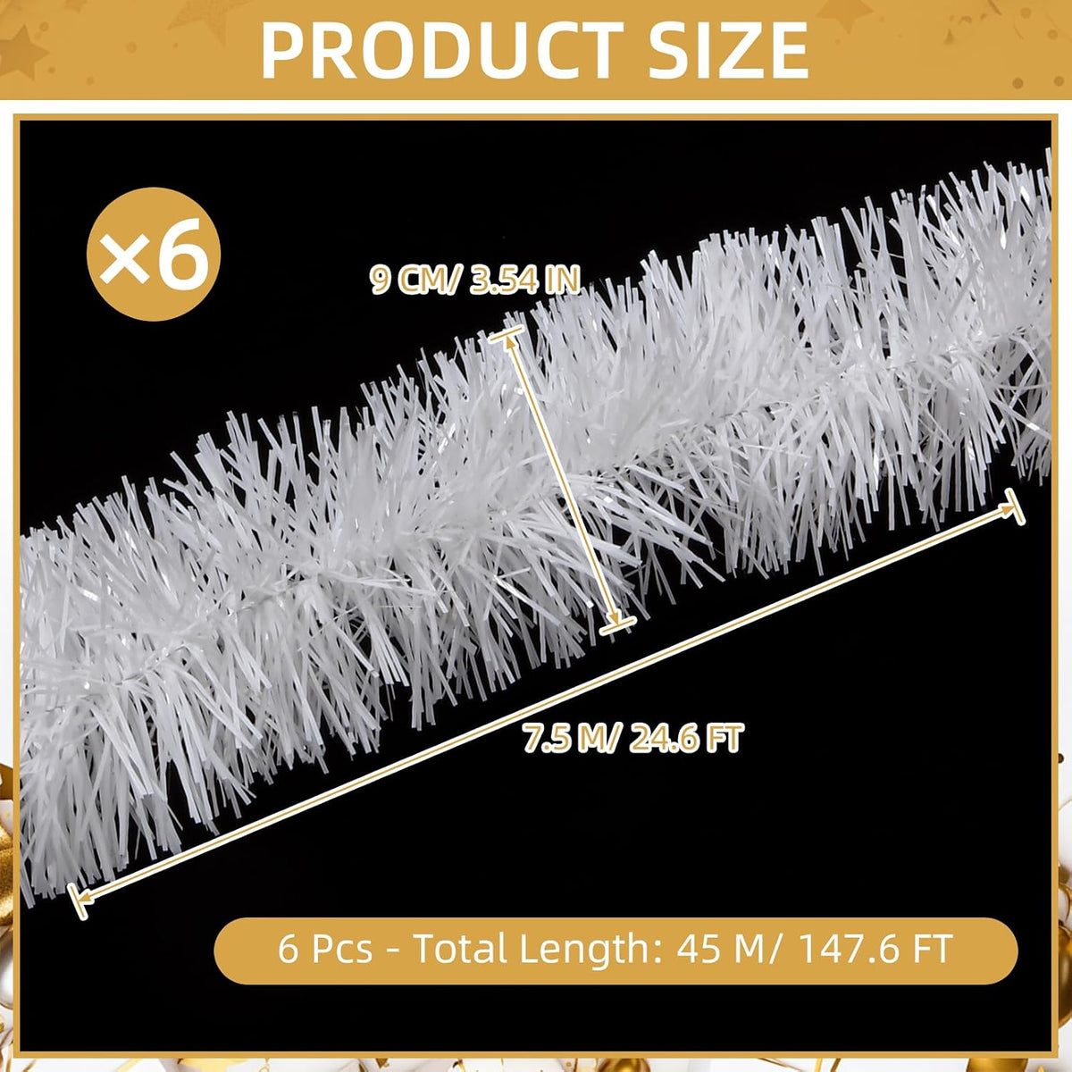150 ft white tinsel garland christmas holiday tinsel shown in use