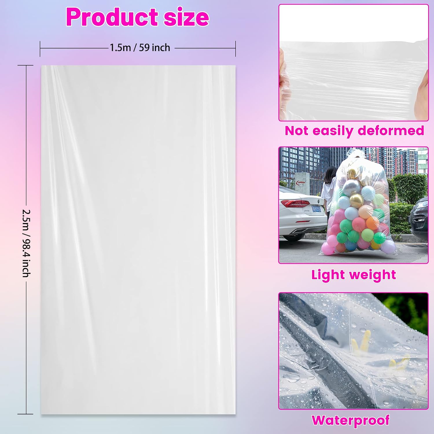 4 Pcs 98.4 x 59 Inches Clear Large Balloon Bags for Transport | Christmas Tree Disposal and Storage Bag, Balloon Drop Bag, Giant Carrying Storage Bags for Wedding Birthday Party Supplies