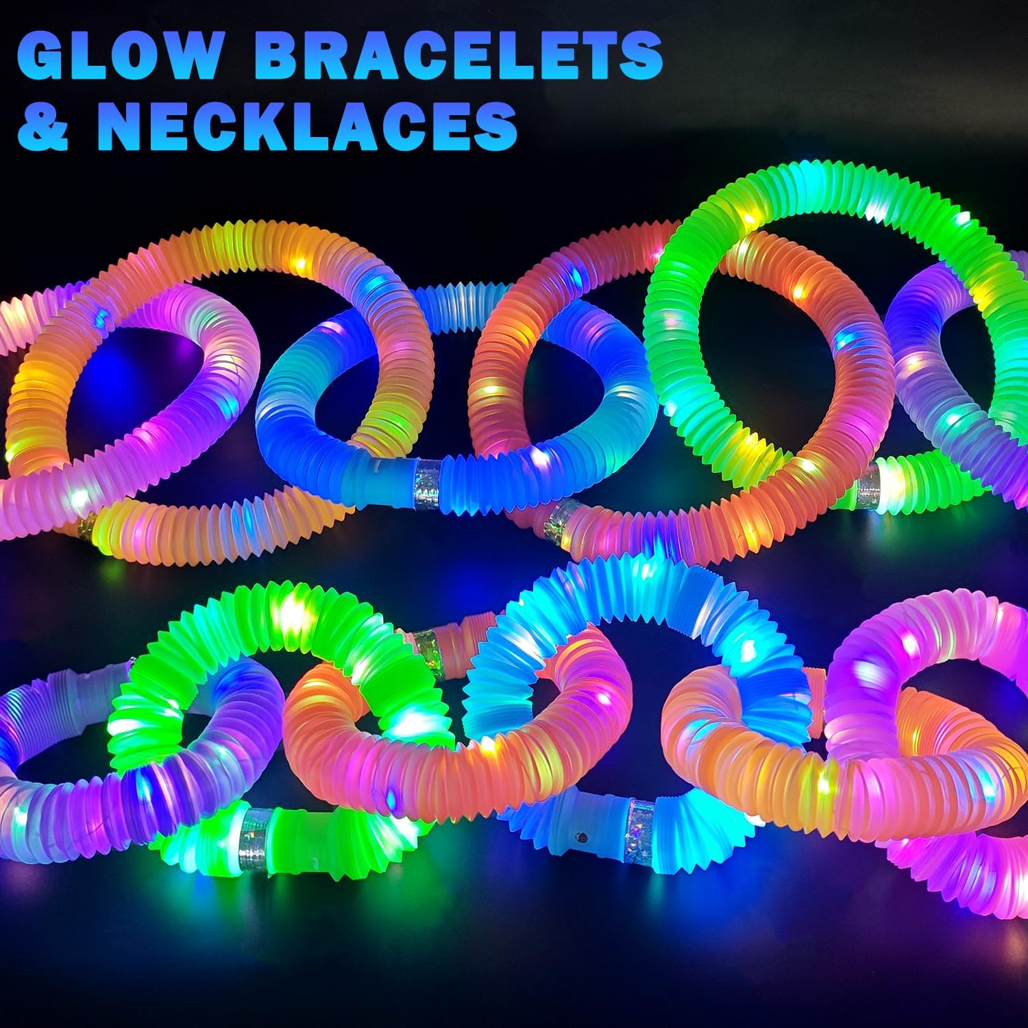 Glow Sticks Camping Essentials for Toddlers-6-96 PCS,Light Up Pop Tube Wand Toys Gifts for Kids,LED Bracelet Necklace Party Accessories for Halloween,Fun Outdoor Games Activities Stuff for Boys Girls