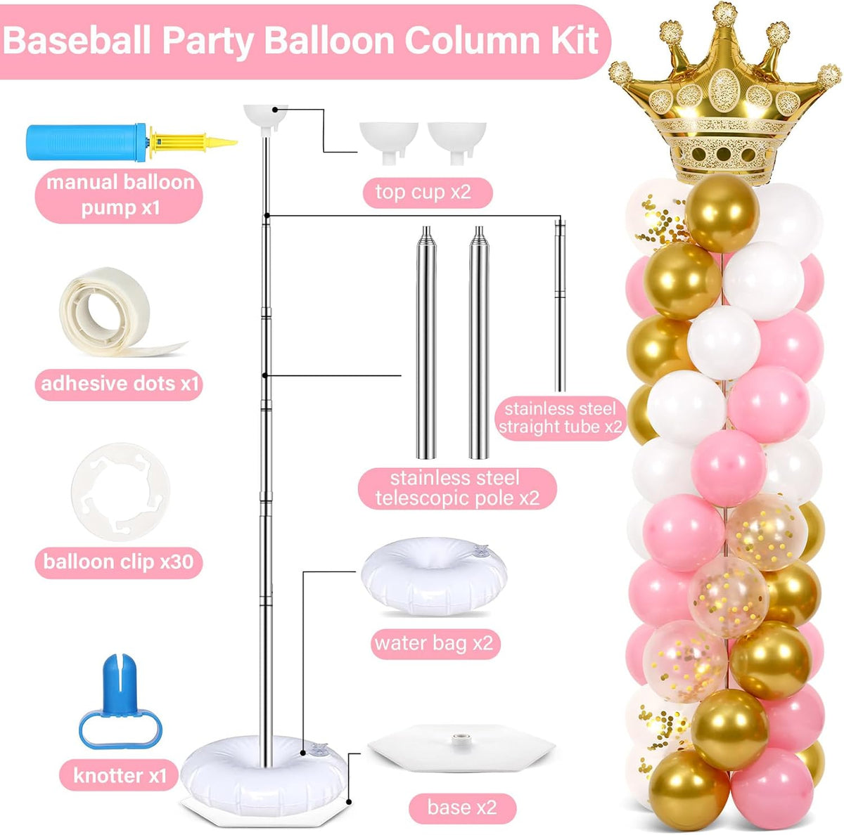 2 sets princess balloon column stand kit adjustable shown in use
