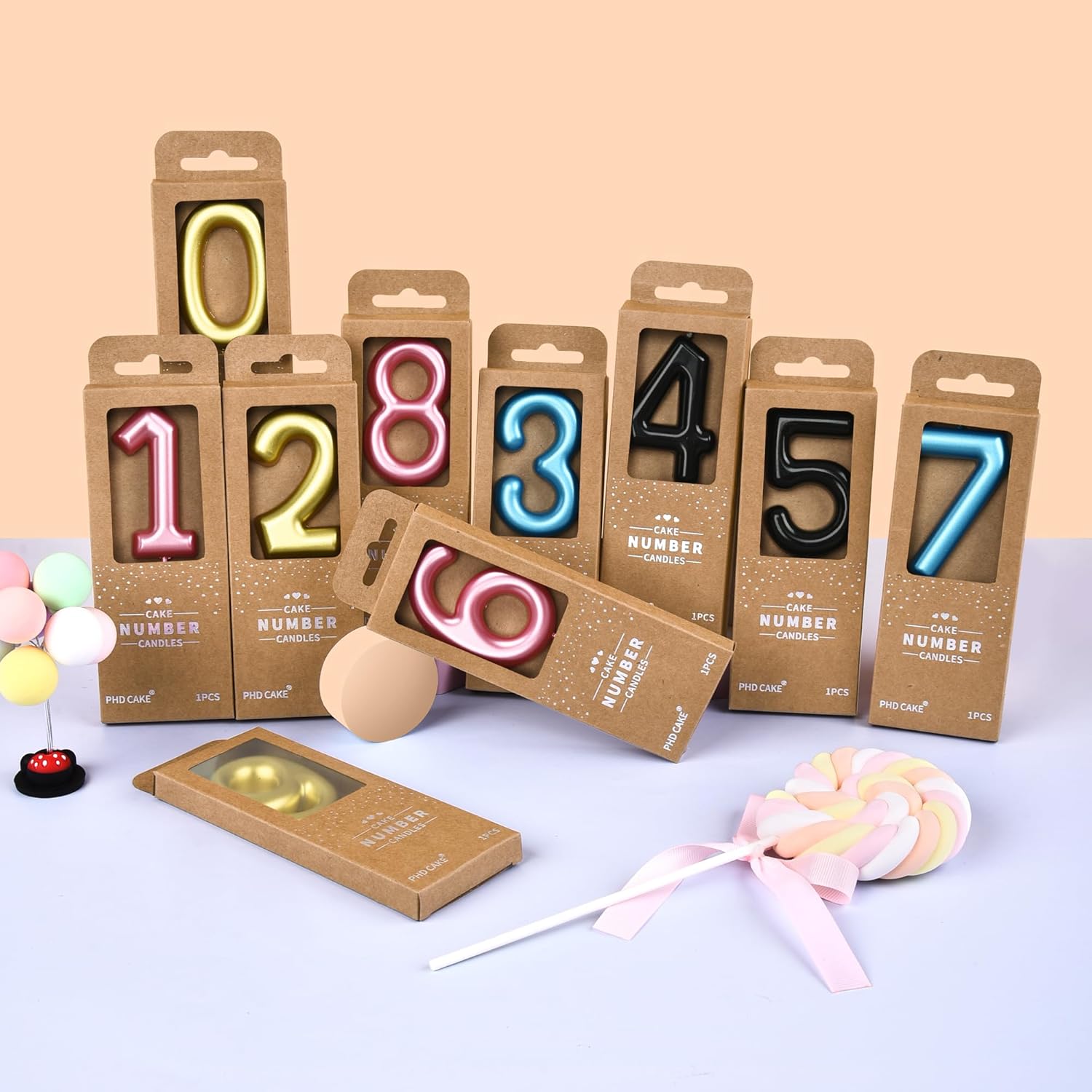 PHD Cake 2.76 inch Classical Pink 3 Number Birthday Candles, Party Celebration