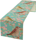 Table Runner with Flowers and Birds, Spring Plant Flowers Table Decoration Linen Table Runner Family Party Party Decorations 13x108 Inches
