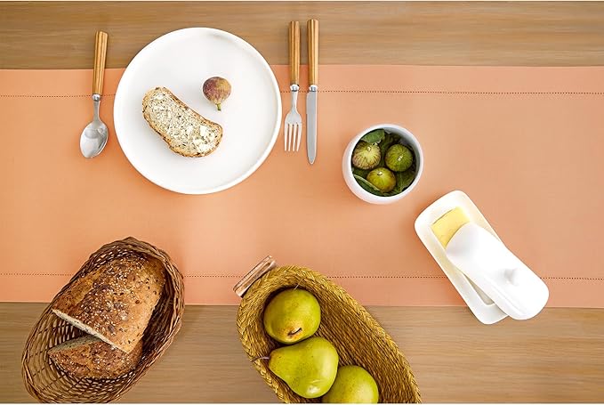 Solino Home Cotton Linen Table Runner 60 Inches - Peach Bloom Hemstitch Table Runner 14 x 60 Inch Ideal for Dresser and Coffee Tables