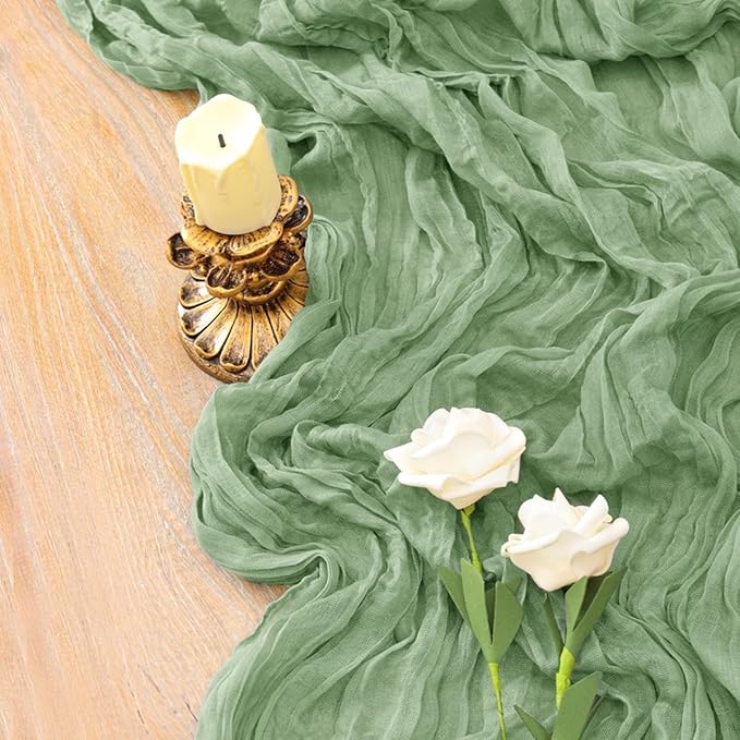 6Pcs Sage Green Cheesecloth Table Runner 120 Inch Green Cheesecloth Table Runner10FT Sage Table Runner Boho CheeseClothTable Runner forWedding Party Baby Shower Birthday Home Decor Holiday Decorations