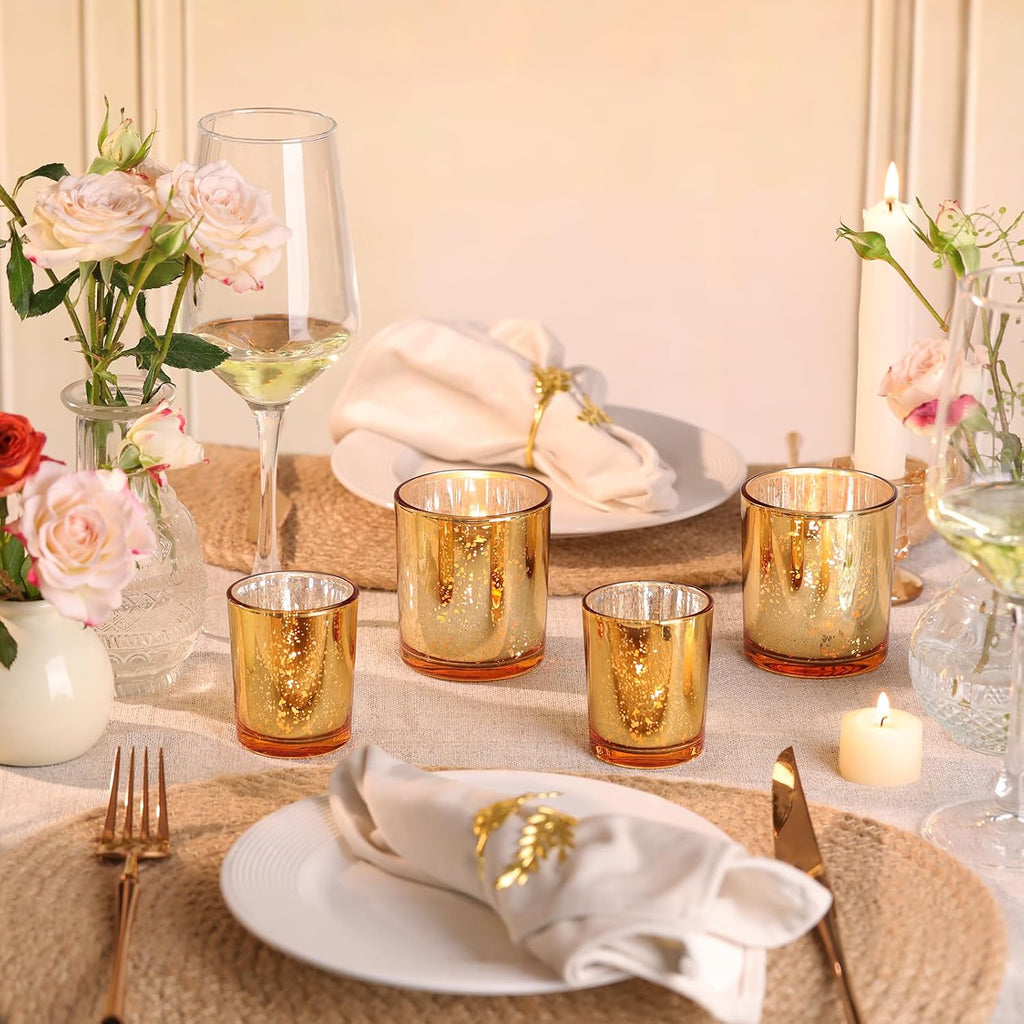 Volens 24pcs Assorted Gold Votive Candle Holders for Wedding Table Centerpieces, Large Mercury Glass Candle Holder for Votive & Tealight Candle, Gold Party Decorations for Bridal and Baby Shower