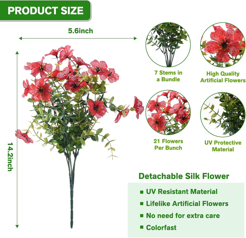 Artificial Flowers Fake Plants for Outdoors Summer Decoration, 13 Bundles Silk Realistic UV Resistant Faux Flowers for Outside Planter Porch Yard Patio Garden Home Indoor, Mix