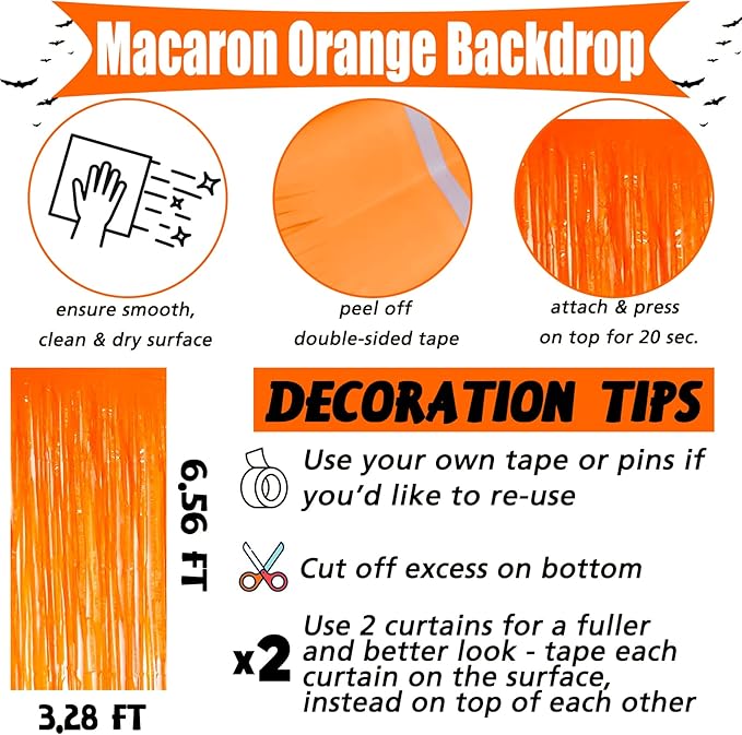 4 Pack Orange Fringe Curtain Backdrop, 3.2Ft x 6.6Ft Metallic Tinsel Foil Fringe Streamers Curtains Background for Photo Booth Birthday Wedding Baby Shower Party Thanksgiving Christmas Decorations