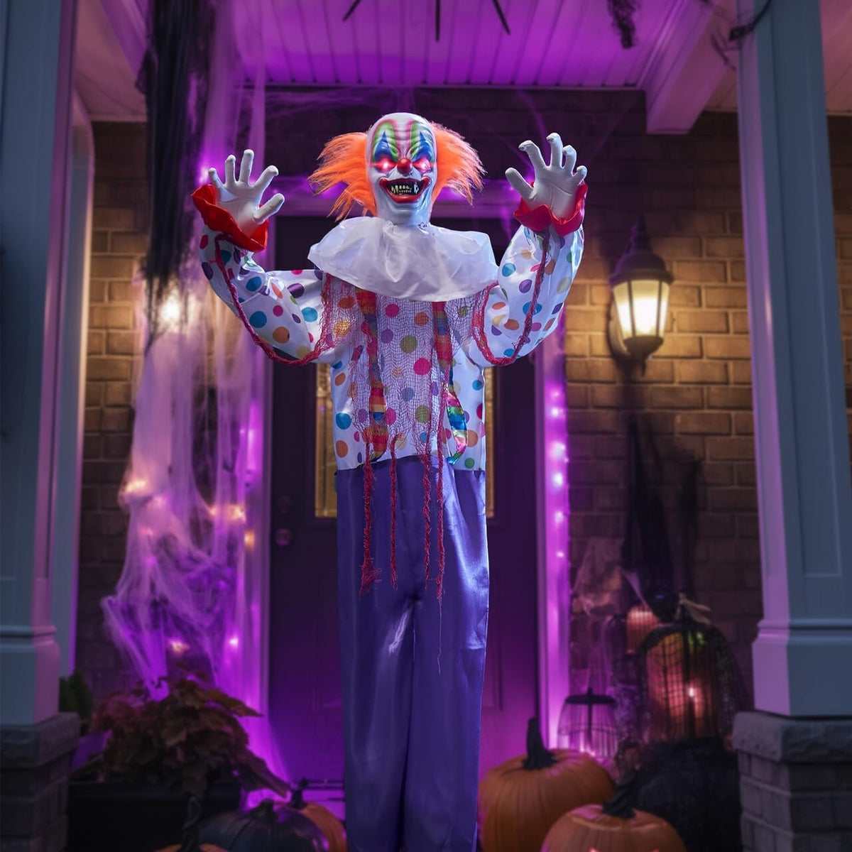 JOYIN 65" Halloween Hanging Clown Decoration Outdoor, Neon Face LED Talk...