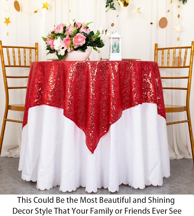 ShinyBeauty Small Tablecloth Square 36x36-Inch Red Sequin Tablecloth Glitter Table Cover Overlay Square Red Wedding Table Cloths Sequin Fabric Tablecloth for Round Table Birthday Party Baby Shower