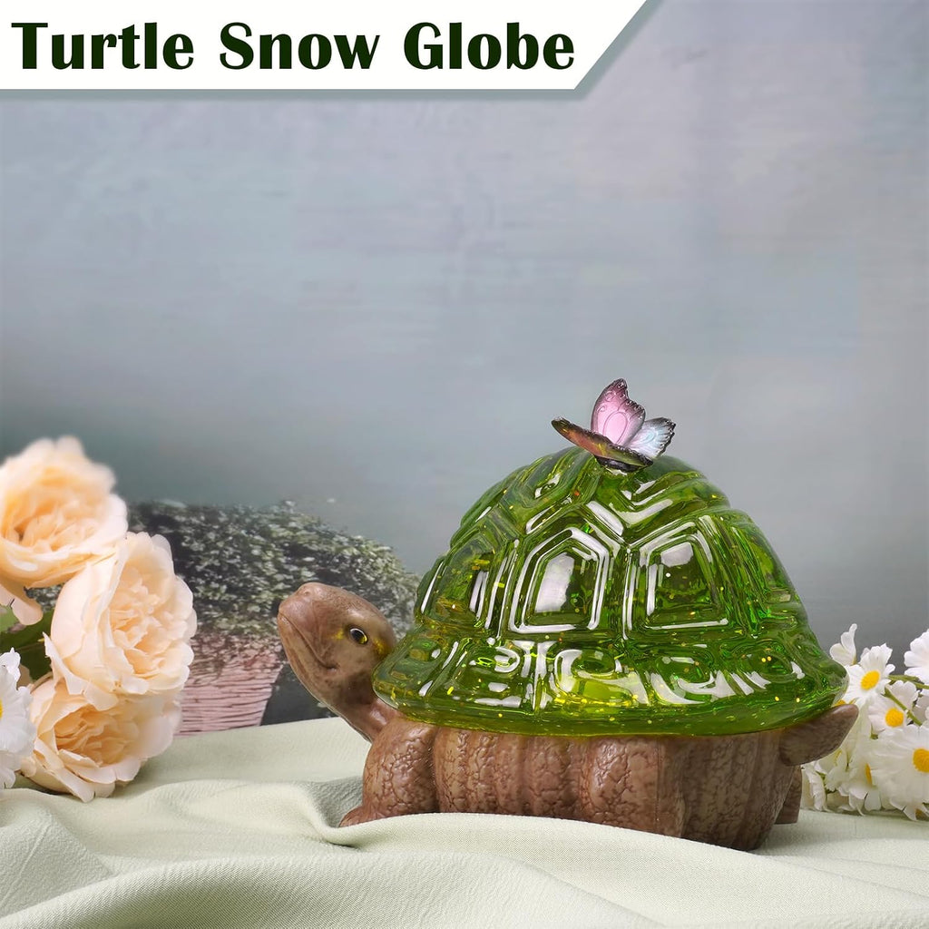 Spring Turtle Snow Globe Decor with 6H Timer, Swirling Glitter Water Globe Tortoise Spring Decoration, USB/Battery Operated, Turtle Glowglobe for Spring Holiday Home Decor and Gift