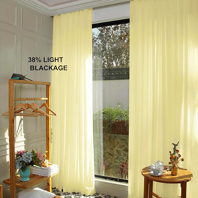 DUOBAO Yellow Chiffon Backdrop Curtain-2 Panels 58x120-Inch Wedding Backdrops Drape Yellow Curtains for Bedroom Voile Window Drapes Photography Background for Party Ceremony