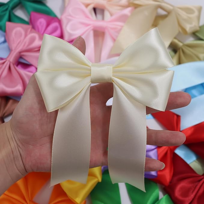 Rice White Solid Satin Ribbon 1-1/2 Inch 25 Yards Solid Polyester Fabric Ribbon for Gift Wrapping Wedding Christmas Baby Shower Birthday Party Decoration Handmade Immortal Flower Craft