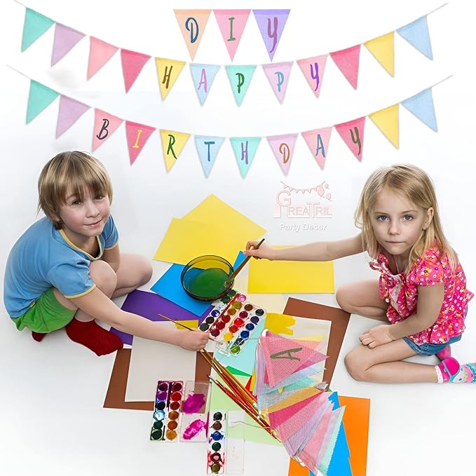 Pennant Banner Flags Pastel - GREATRIL Colorful Triangle Banners for Birthday Easter Classroom School Carnival Garland Outdoor Burlap Bunting Party Decorations 4 Strings