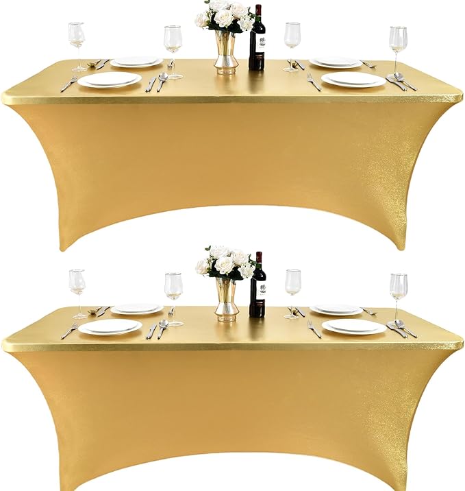 2-Pack 8ft Spandex Table Covers for Rectangle Folding Tables - Washable Elastic Tablecloth - Ultimate Fitted Table Protector for Birthday Parties, Trade Shows, Banquet