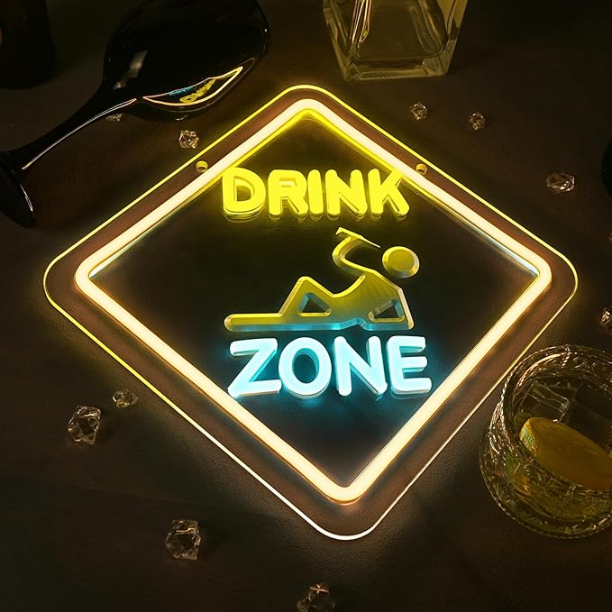 Looklight Drink Zone Neon Sign Dimmale Neon Signs For Wall Decor Led Lights For Bar Man Cave Club Party Bedrooom Decoration USB Powered 12.6x12.6in