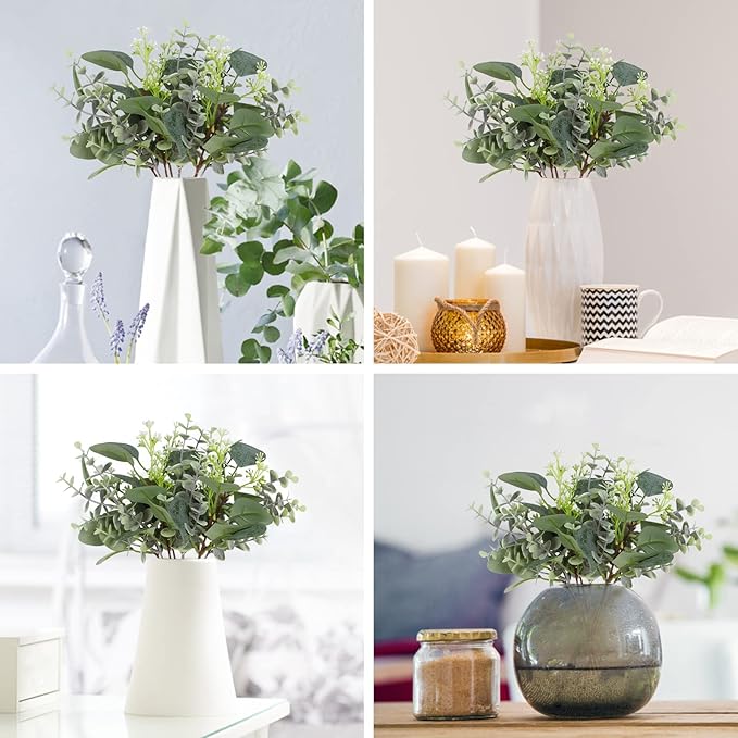 80 Pcs Mixed Eucalyptus Leaves Stems Bulk Artificial Silver Dollar Leaves for Vase Bouquets Baby Eucalyptus Leaves for Family Wedding Center Flower Arrangement