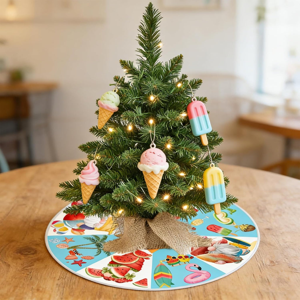 15 Inch Mini Summer Tree Skirt 4th of July Patriotics Tree Skirt Double Sided Print Mat Independence Day Holiday Party Supplies Home Tabletop Christmas Tree Decoration