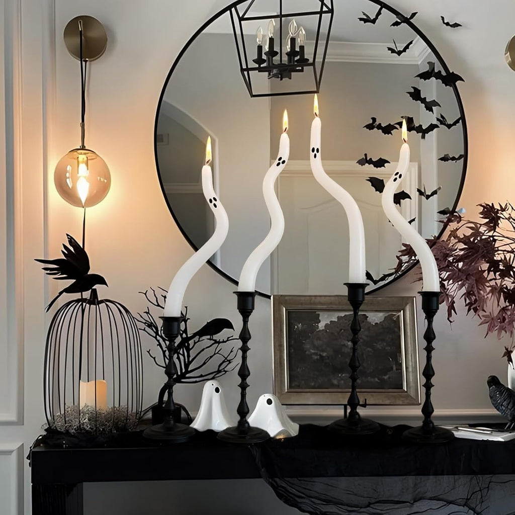 Halloween Decorations Indoor - 4 Pack Cute Ghost Taper Candles - Halloween Centerpieces for Tables - Twisted Candle Decoration for Mantel Table - Spooky Ghosts Candle Decor for Home Party Room