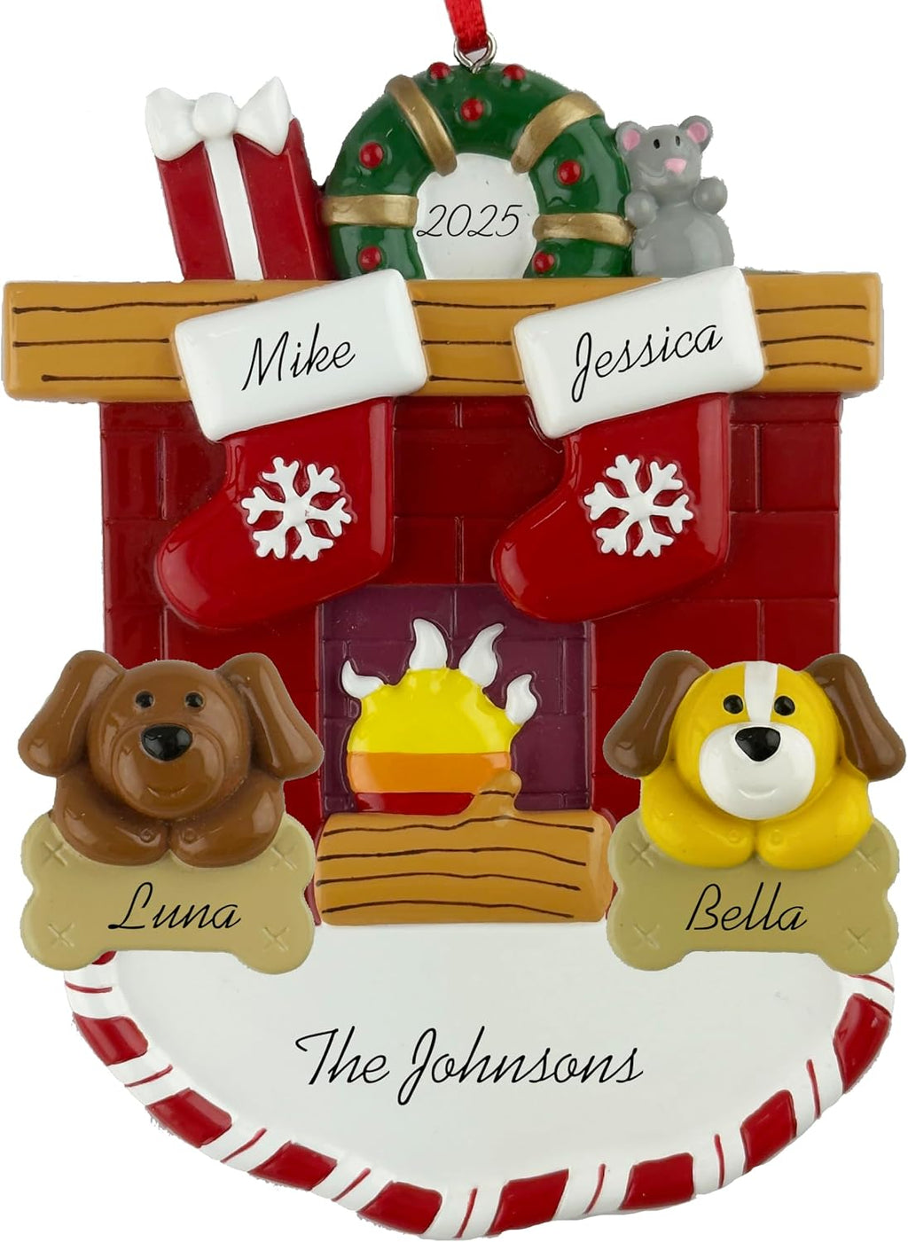Customized and Personalized Christmas Ornament - Family of 2-6 with Two Pets - Select 2 of The 25 Different Dogs and Cats to Design Your Own Made to Order Gift (Family of 2)