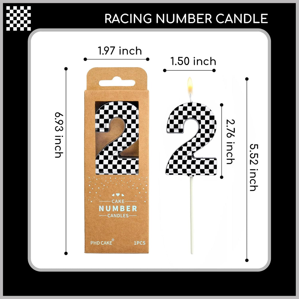 PHD CAKE 2.76 Inch Number 2 Racing Birthday Candles, Cool Racing Themed Number Candles, Cake Number Candles, Party Celebration, Style Candle