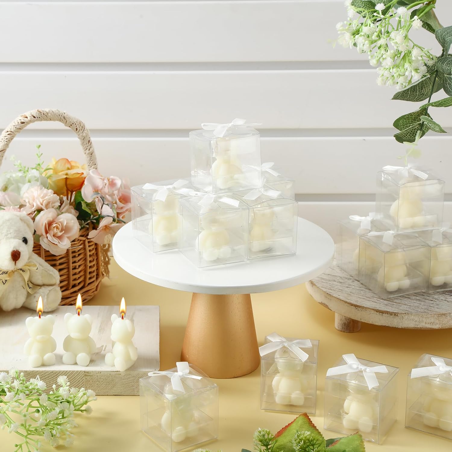 Hoolerry 30 Pcs Baby Shower Favors Mini Bear Candles Party Favors with Boxes Handmade Bear Shaped Candles Bulk for Baby Shower Boys Girls Wedding Gender Reveal Party Guest (White)
