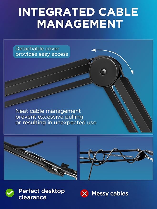 InnoGear Mic Boom Arm Microphone Stand Cable Management for Blue Yeti FIFINE AM8 K669B HyperX QuadCast S SoloCast AT2020 Shure SM7B MV7 and Other Microphone