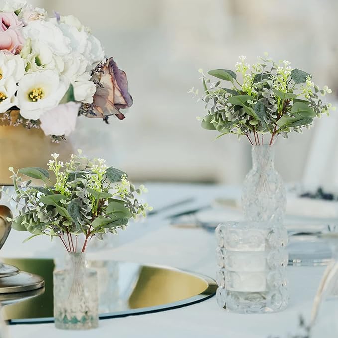 120 PCS Artificial Eucalyptus Stems Bulk Faux Silver Dollar Leaves for Vase Bouquets Baby Eucalyptus Leaves for Family Wedding Center Flower Arrangement