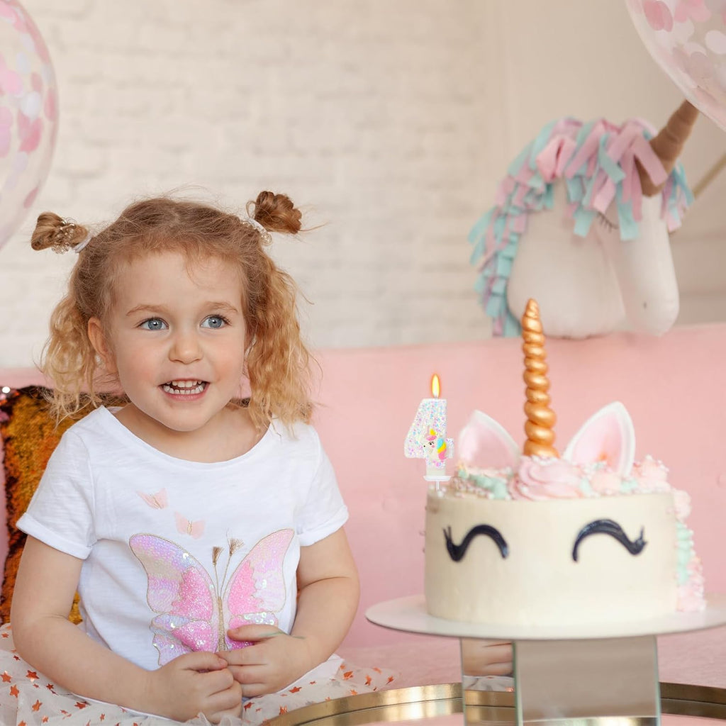 Birthday Candles for Girl - Number 4 Candle for Cake, Unicorn Party Supplies, Birthday Decorations for Cake Topper, Cartoon Theme Party Supplies