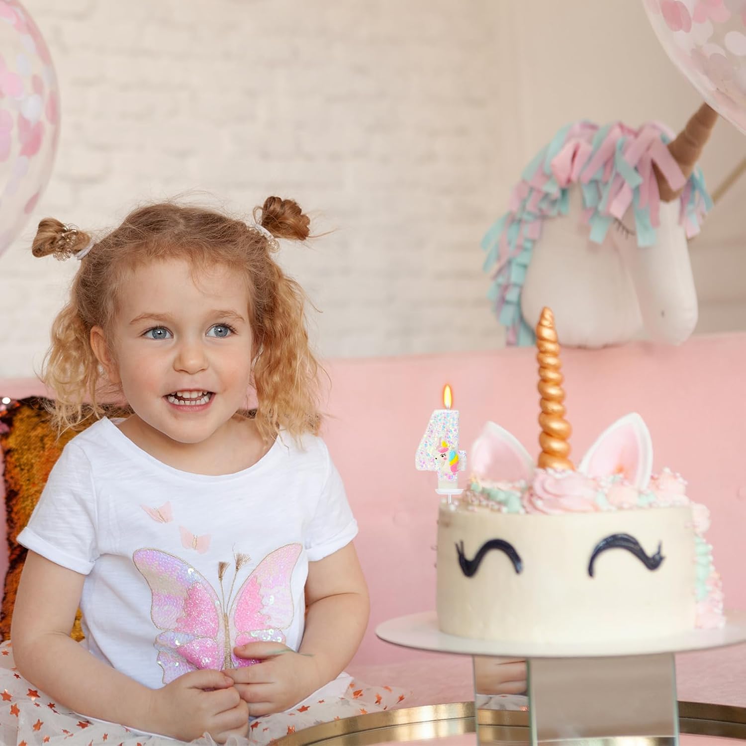 Birthday Candles for Girl - Number 4 Candle for Cake, Unicorn Party Supplies, Birthday Decorations for Cake Topper, Cartoon Theme Party Supplies