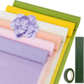 RAINFLOW 27 PCS Crepe Paper Roll Kit - 6 Rolls Crepe Paper Sheets with Floral Tape and 20Pcs Floral Wire, Crepe Paper Streamers for Mother's Day Crepe Paper Flower DIY Crafts Birthday Party Decor