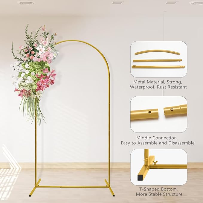 U+U 7.2FT, 6FT Arch Backdrop Stand, Gold Wedding Arch Stand Set of 2 for Birthday Party Bridal Baby Shower Balloon Arch Decoration (7.2FT, 6FT)
