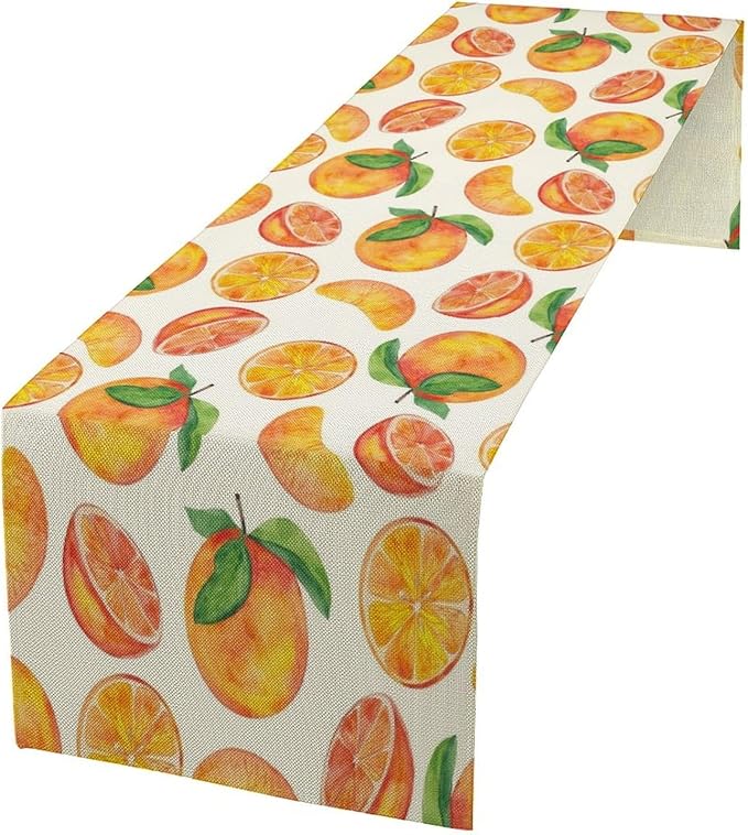 Watercolor Fruit Botanical Print Table Runner Spring Summer Orange Lemon Dinner Runner for Farmhouse Party Holiday Home Kitchen Dining Table Decor 13x70