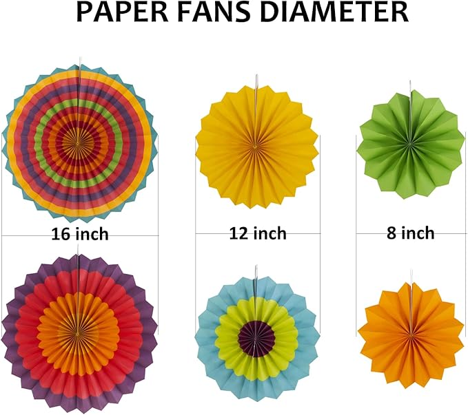 SUNBEAUTY Pack of 6 Hanging Paper Fans Party Carnival Circus Round Pattern Paper Garlands Decoration for Birthday Baby Shower Graduation Summer Party