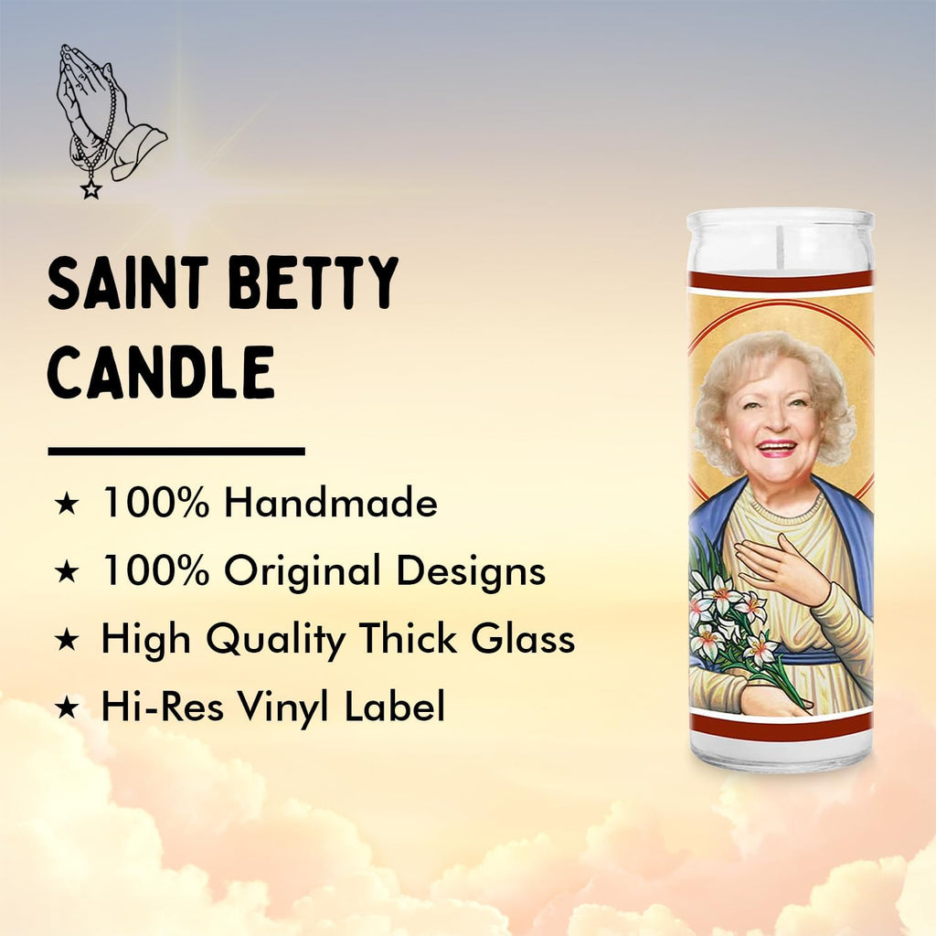 Betty Celebrity Glass Jar Candle – Handmade White Votive Candle – Unique Gift for Golden Girls Comedy Lovers – Rose Nylund Home Decor Collectible for Living Room & Office