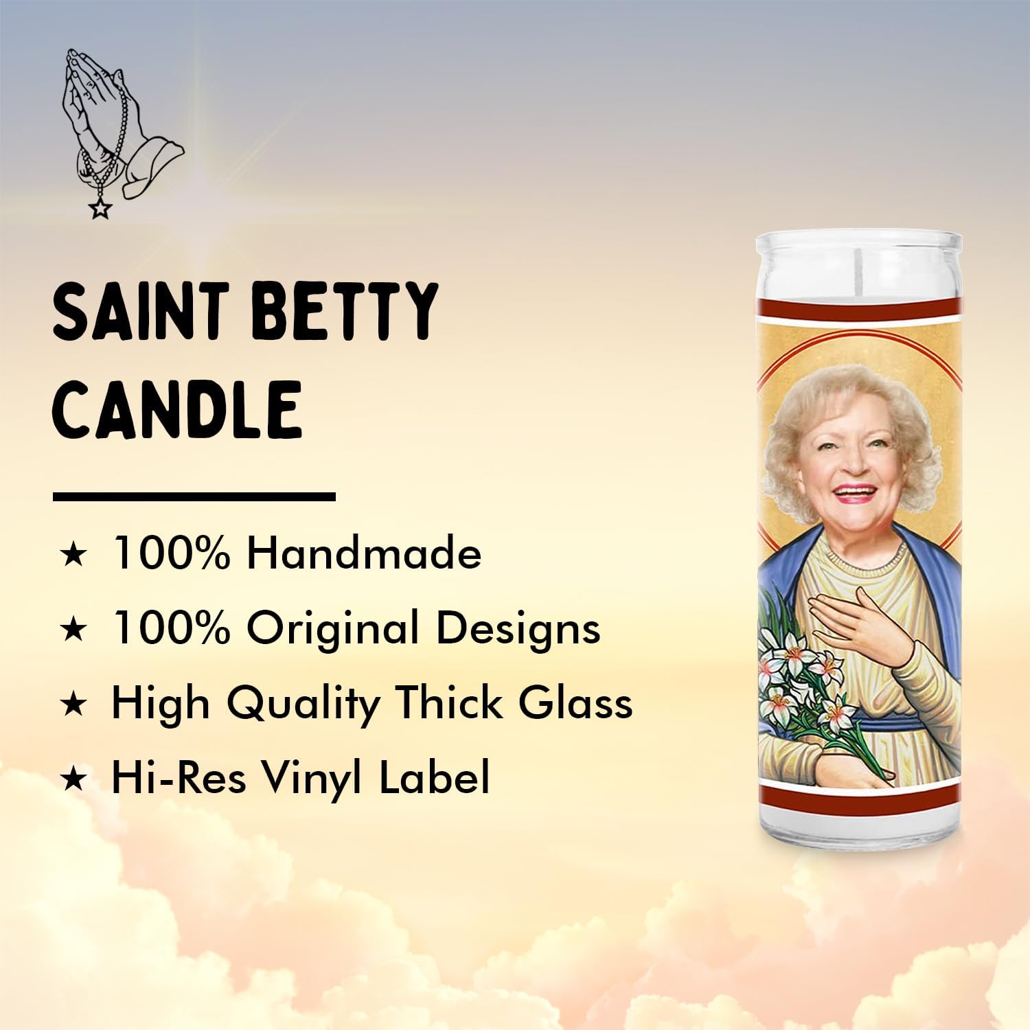 Betty Celebrity Glass Jar Candle – Handmade White Votive Candle – Unique Gift for Golden Girls Comedy Lovers – Rose Nylund Home Decor Collectible for Living Room & Office