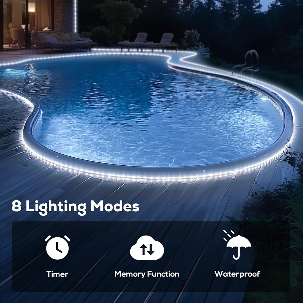 100Ft 720 LED Rope Lights Outdoor Waterproof with Remote, 8 Modes and 4 Brightness Rope Lights for Outside, Garden, Patio, Pool, Bedroom, Party, Indoor Outdoor Decoration (Cool White)