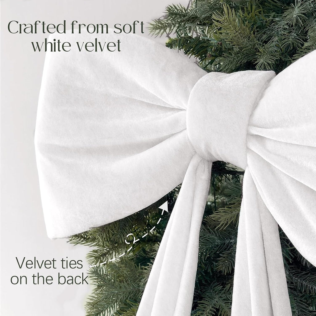 Christmas Decorations - 6 Ft Big Christmas Bows for Christmas Tree - Giant White Velvet Bow for Tree Topper Window Mantle Wall Door Decor - Indoor Home Room Party Hanging Xmas Decoration