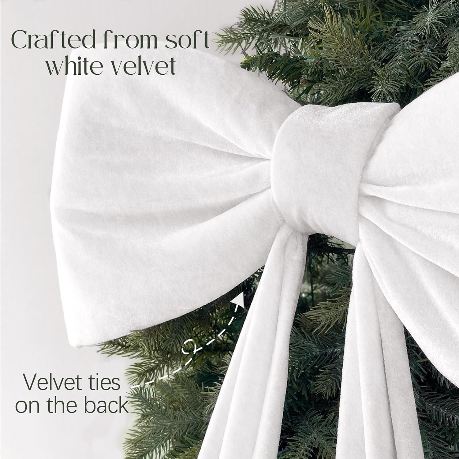 Christmas Decorations - 6 Ft Big Christmas Bows for Christmas Tree - Giant White Velvet Bow for Tree Topper Window Mantle Wall Door Decor - Indoor Home Room Party Hanging Xmas Decoration