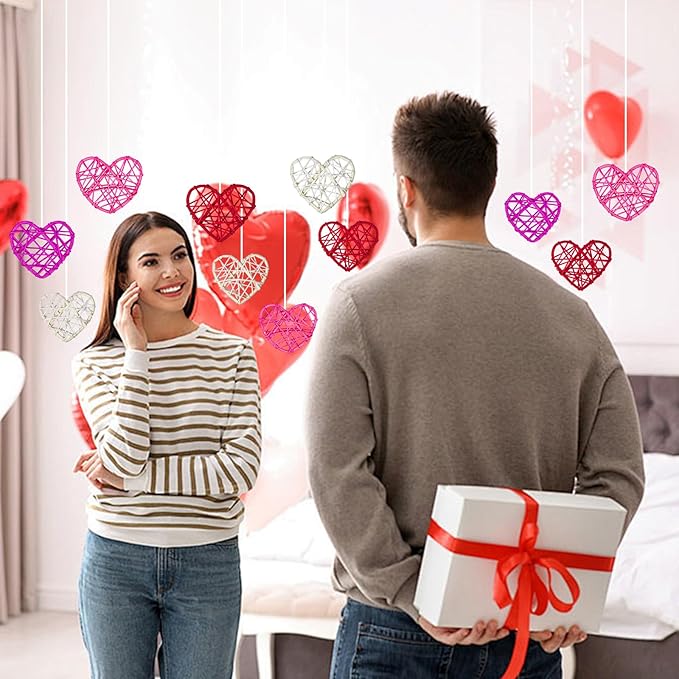 36pcs Valentine's Day Rattan Balls Heart Balls Decoration for Home Decoration Valentine's Day