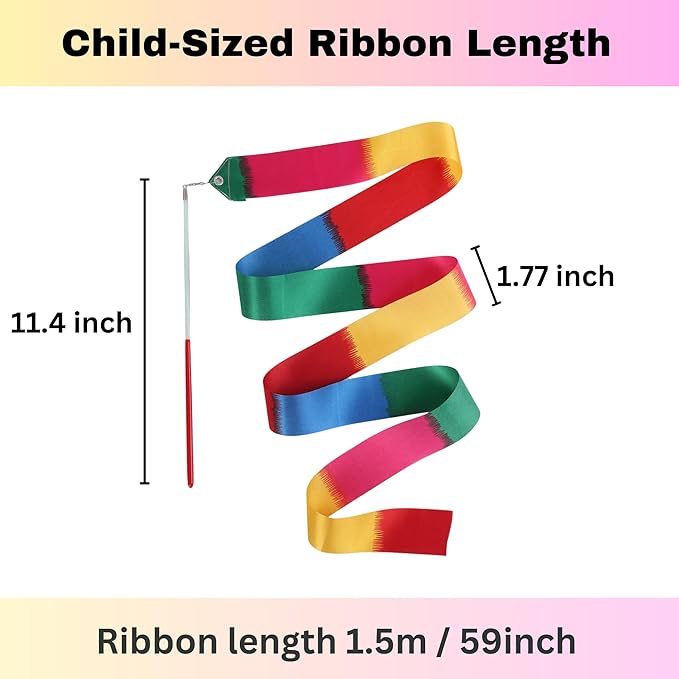 Dance Wands Ribbon Pack, Party Favors for Girls Goodie Bags, Outdoor Kids Rainbow Birthday Party Games, Gymnastics Gift Bags Steamers (multicolored ribbon with Red grip,10pcs set)