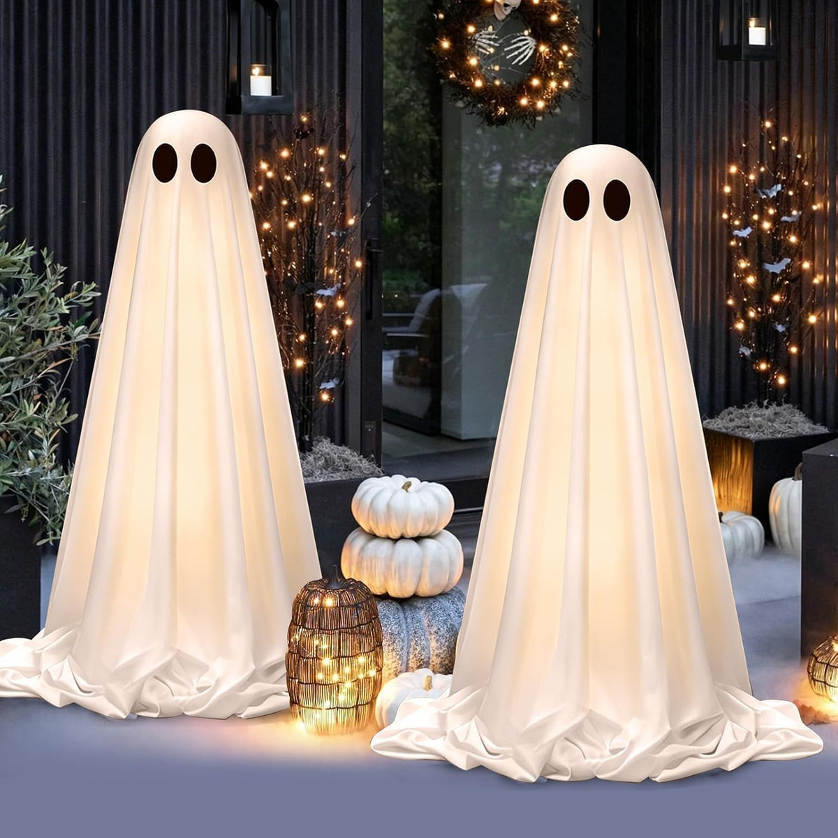 Halloween Decorations Outdoor Indoor, 2 Pack Light Up Cute Ghost Decoration S...