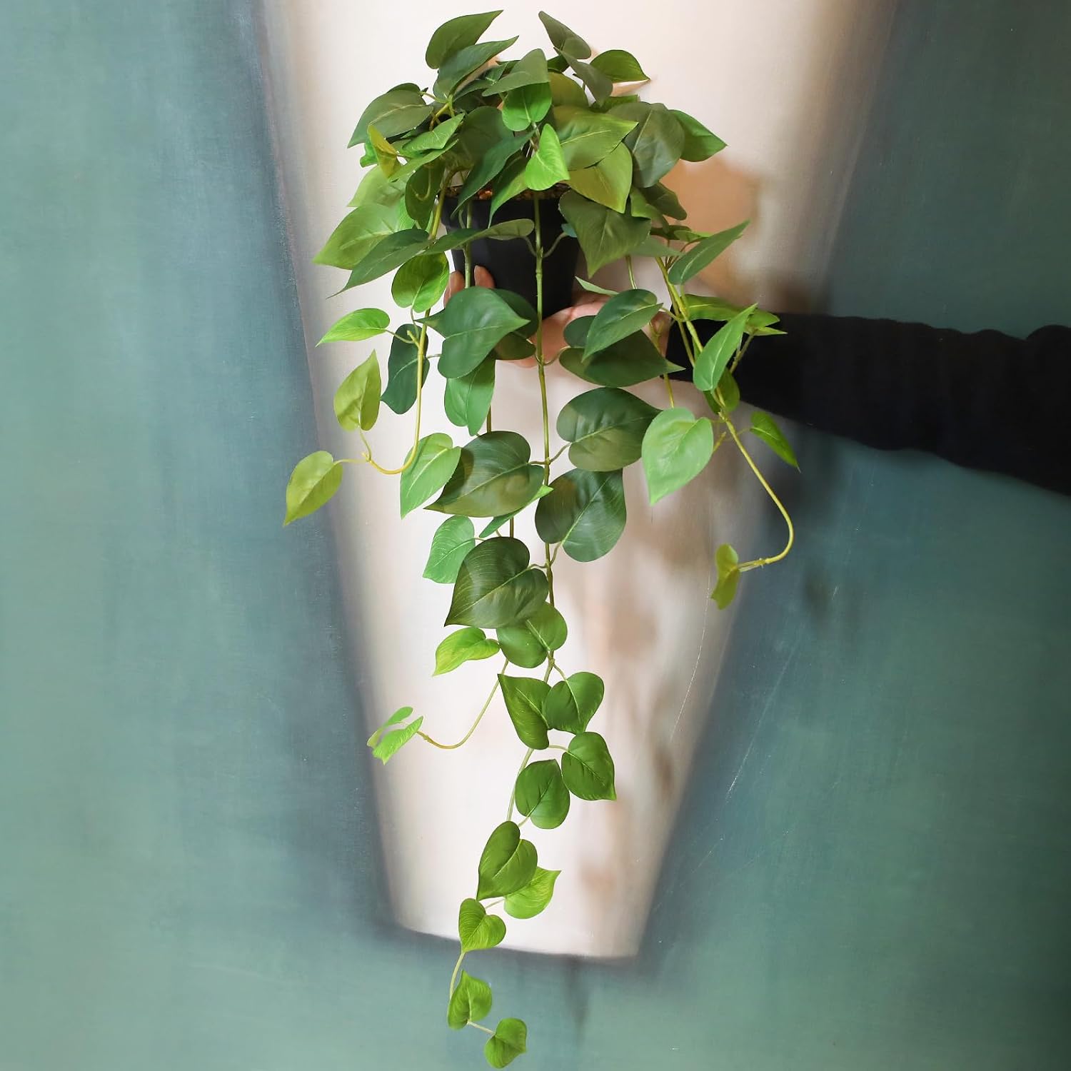 alyptus Fake Pothos Hanging Plants – 33" Set of 2 Faux Ivy Vines with Pots Realistic Silk Devil’s Ivy for Indoor Décor Low Maintenance Artificial House Plants for Home Bathroom or Office - Green