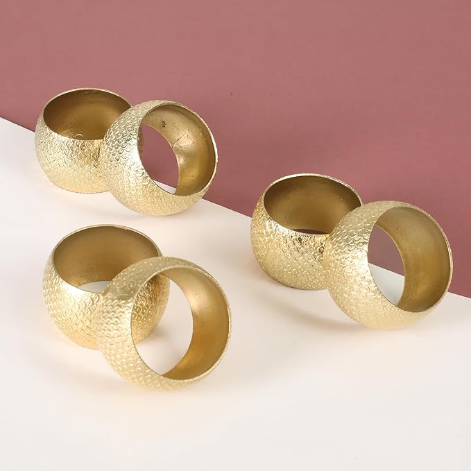 Napkin Holders for Cloth Napkins Set of 12 - Lightweight Metal Round Napkin Holder Hammered Textured,Elegant Table Décor for Weddings, Dinners, Holidays, Events, Kitchen & Dining (Gold) - CLEENTABLE