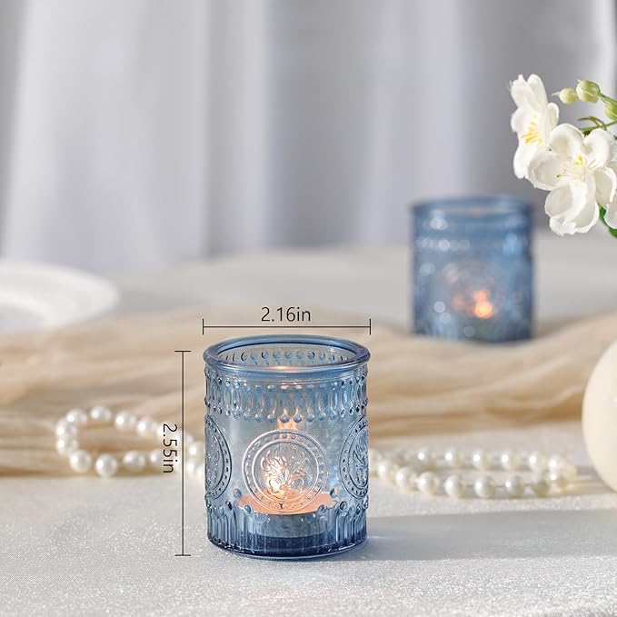 24 Pcs Blue Votive Candle Holders, Glass Tealight Candle Holders for Home Decor, Wedding Table Centerpiece, Birdal Shower, Party
