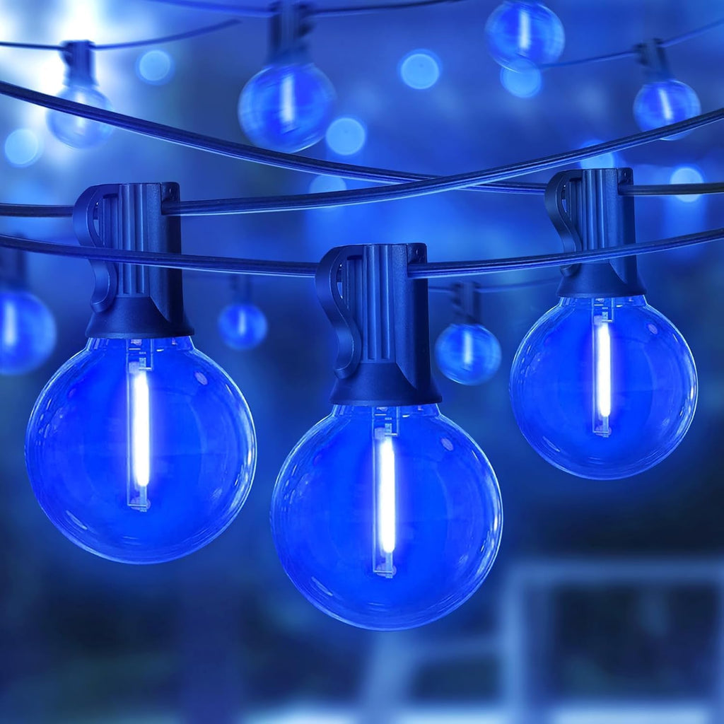 LAMPHOME 2-Pack 26Ft Outdoor String Lights, Blue LED Shatterproof Patio Lights with 12+1 Edison Bulbs, Perfect for Hanukkah, Bistro, Christmas & Party Decorations